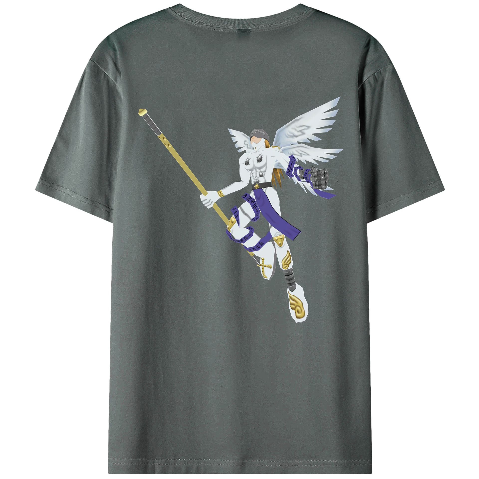（画像用） Digimon デジタルモンスター/デジモン 綿100％ メンズ半袖Tシャツ（バックプリント） 通気性